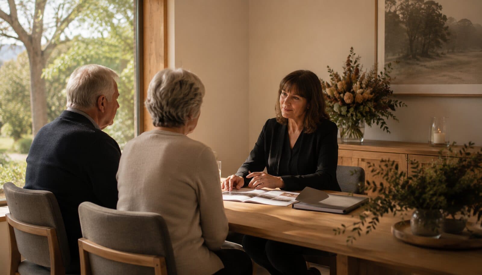 Prepaid funerals in Australia: a senior couple in a pre-planning consultation at home