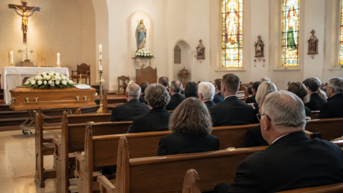 Anglican and Protestant funeral in Australia: a church congregation seated for a service