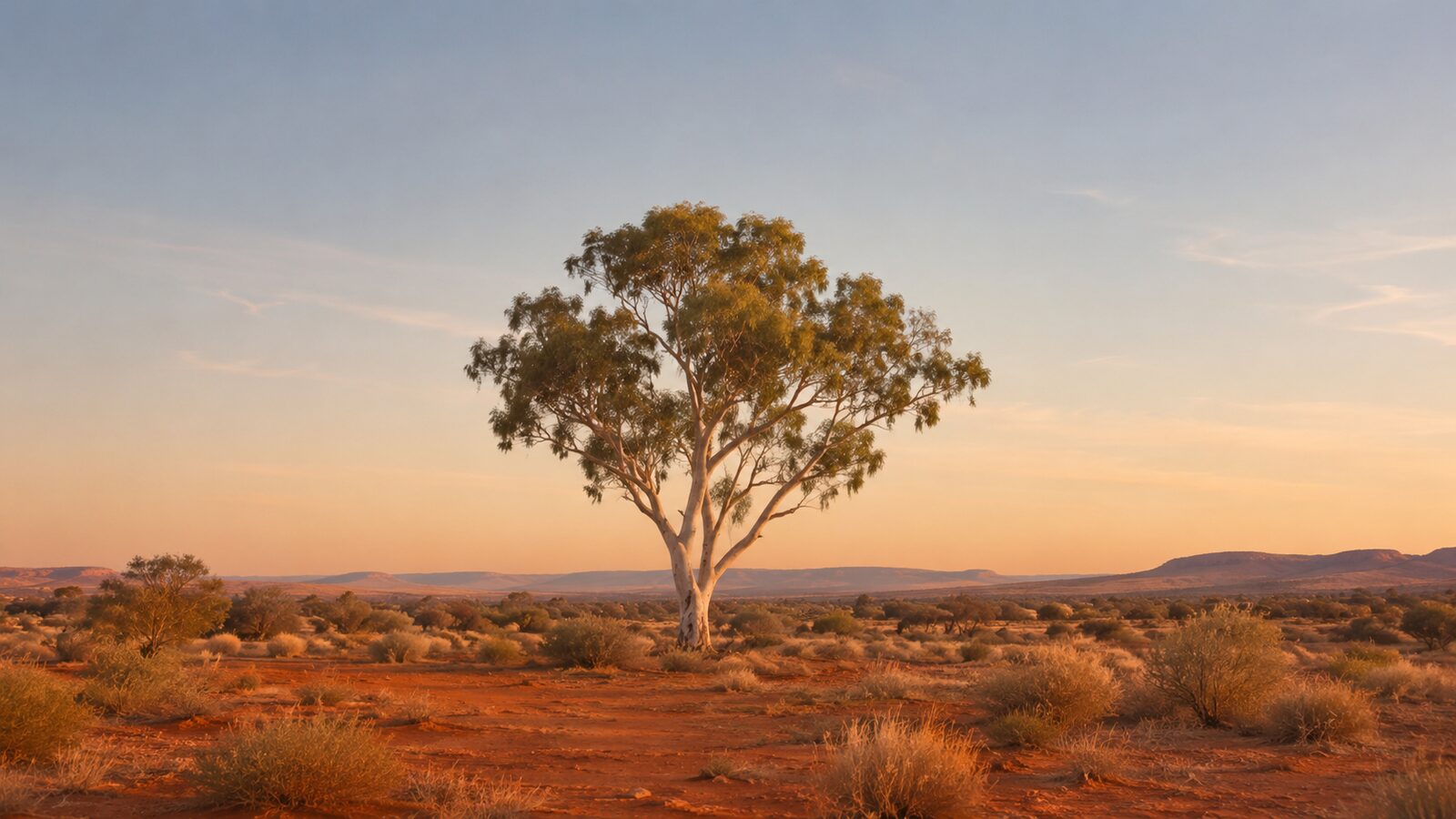 Funeral costs in the Northern Territory: a solitary gum tree in the outback at sunset