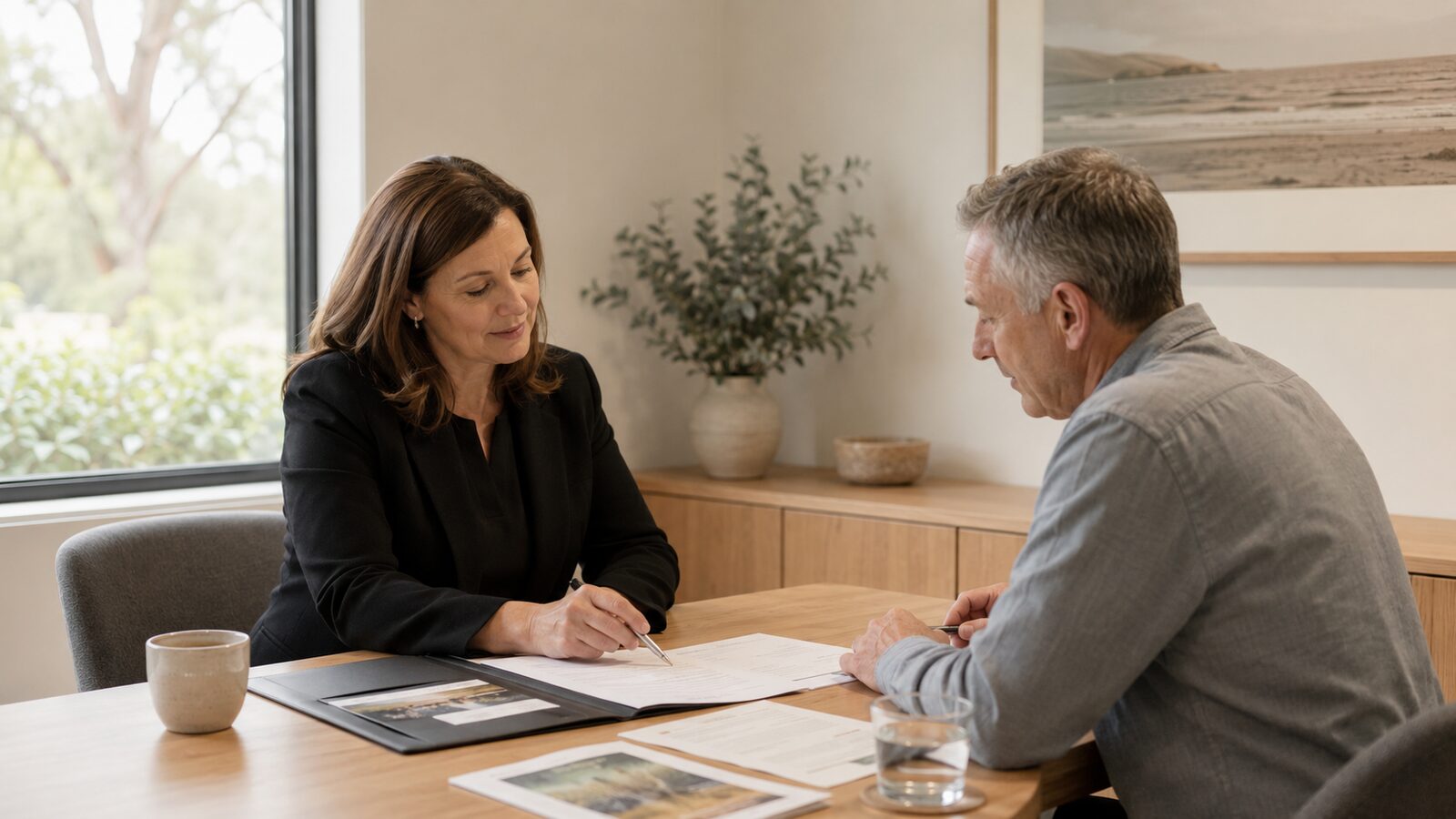 A funeral director talking a family through the options