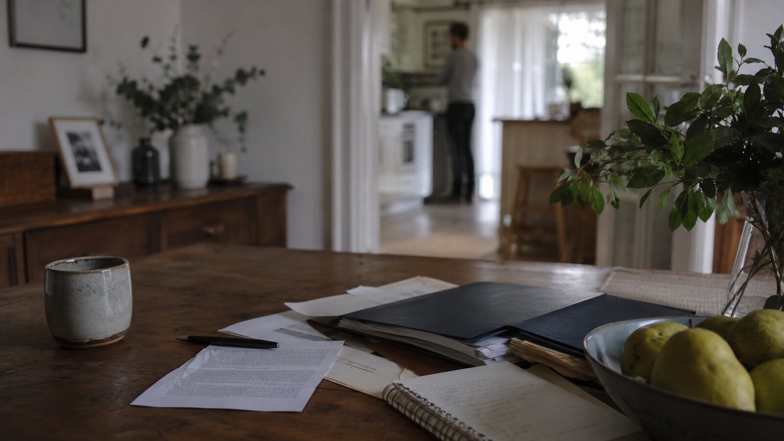 Registering a death in Australia: forms and reading glasses on a sunlit table