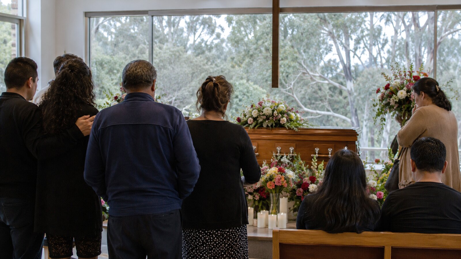 Latin American Australian funerals: a memorial with candles, photographs and flowers