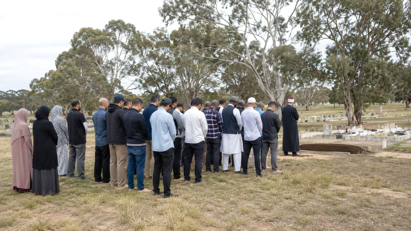 An Islamic burial gathering at an Australian cemetery