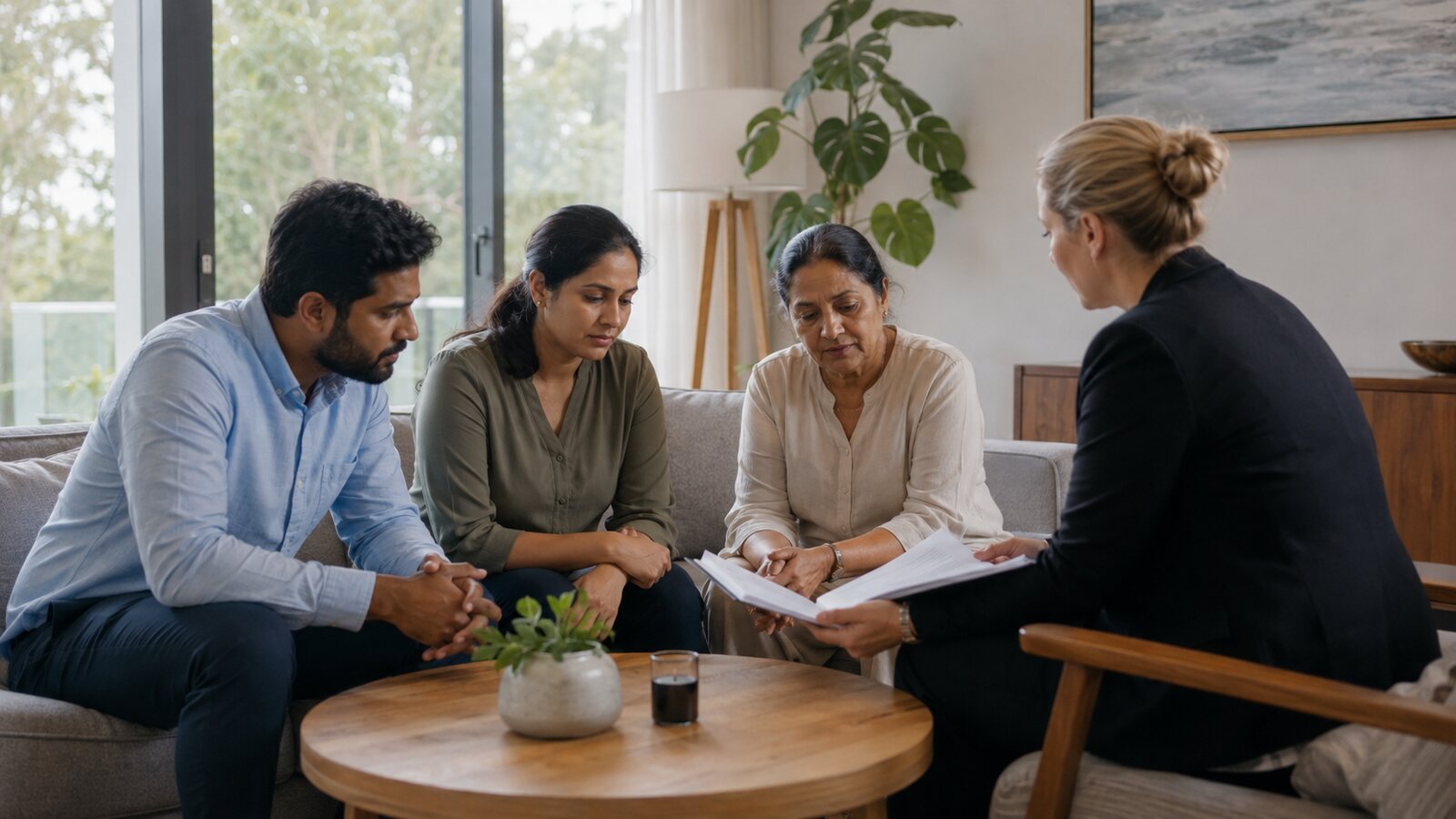 Same-day funerals in Australia: a family arranging a funeral with an adviser at home